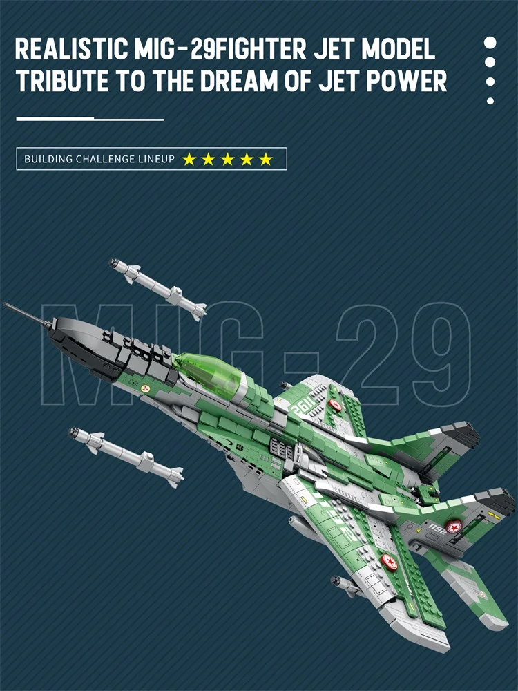 MIG 29 전투기 모델 빌딩 블록, 군사 1397PCs, 소년 성인용 벽돌 장난감
