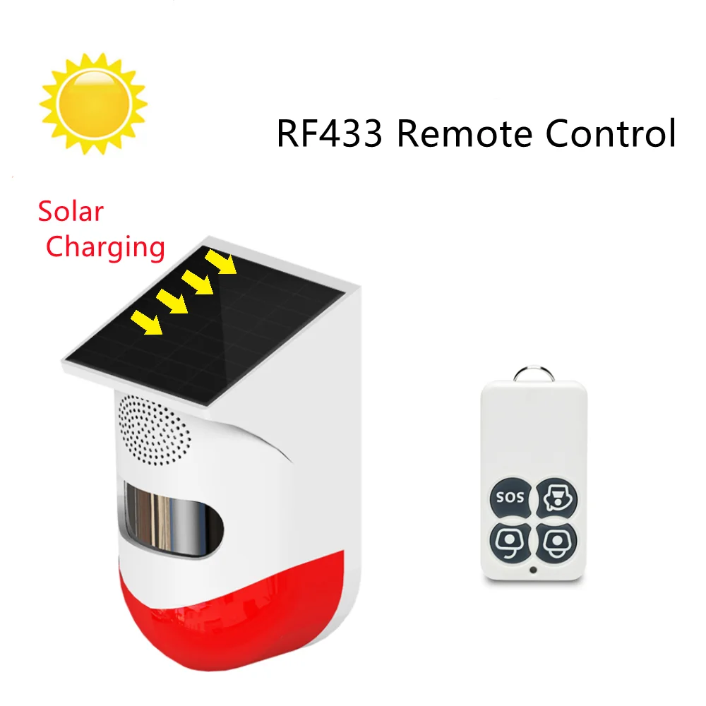 Outdoor Solar Powered Alarm Infrared Motion Sensor RF433 Siren Home