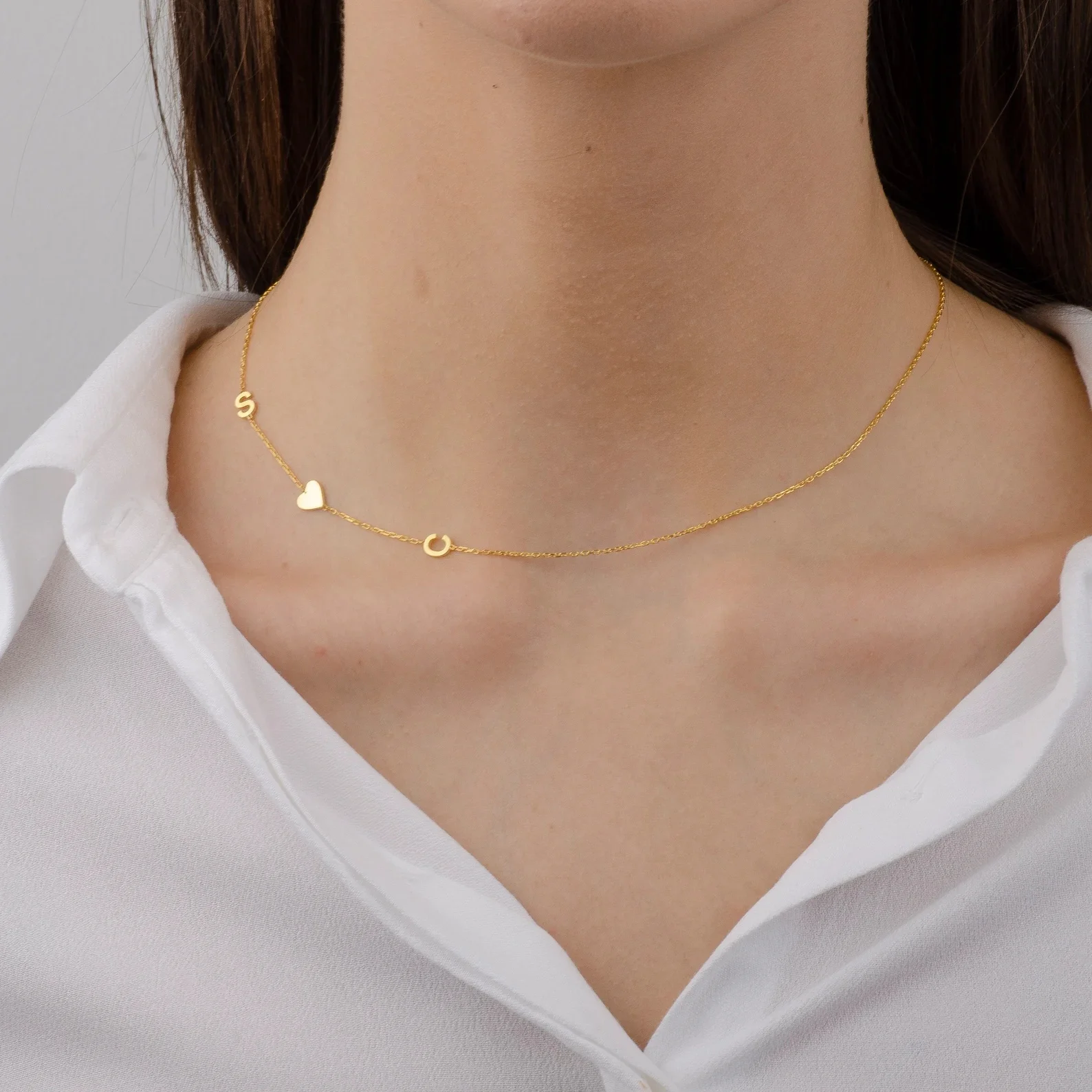 Custom Sideways Initial Necklace with Heart Personalized