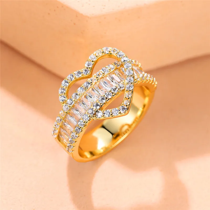 Luxury Female Small Heart Adjustable Open Ring Vintage Engagement Wedding Jewelry For Women