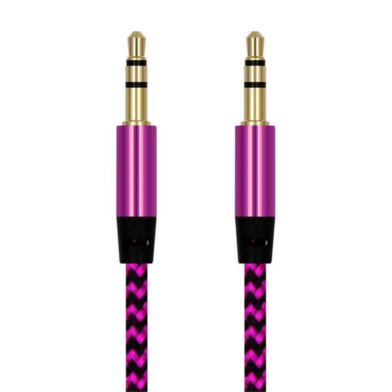 Câble audio mâle à mâle en nylon, jack de 3.5mm à 3.5mm, couleur or, pour voiture, longueur 1m