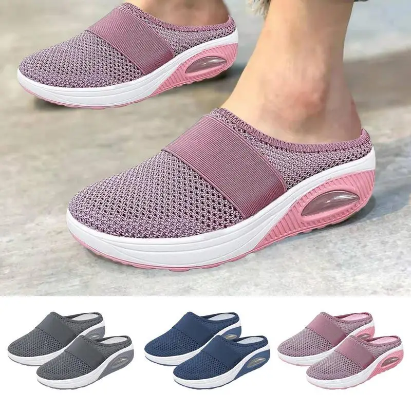 

Air Cushion Slip-On Women Walking Shoes Orthopedic Diabetic Ladies Platform Mules Mesh Lightweight Slippers Wedge Female Sneaker