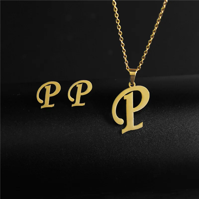 alphabet pendant necklace and earrings set