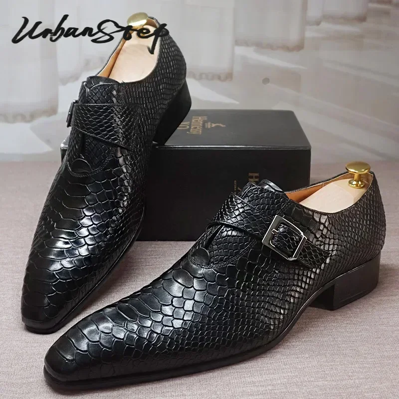 Luxury Men's Loafers Dress Shoes Snake Prints Formal Men Casual Shoes Black Brown Monk Loafers Office Wedding Leather Shoes Men 2