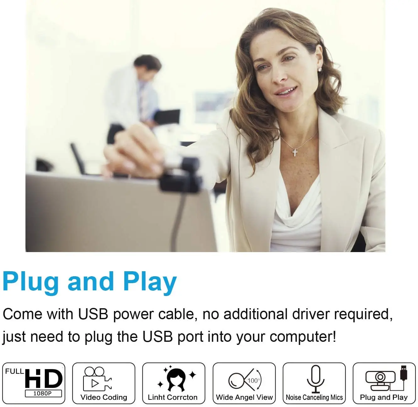 HD 1080P 60fps USB Streaming Webcam with Microphone