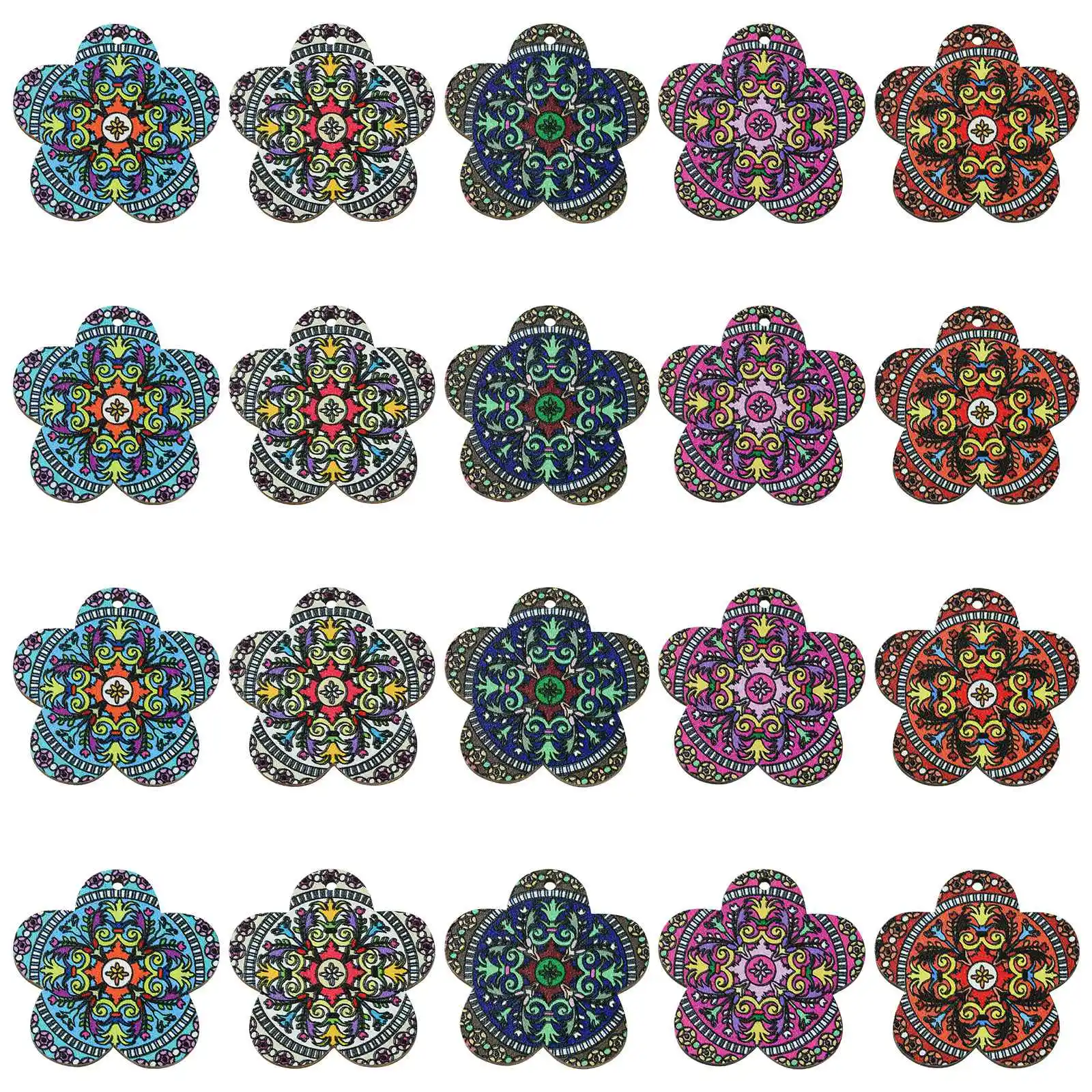 Panda hall 30pcs 5 Stile Holz blumen anhänger Vintage Blumen blumen anhänger für DIY Halskette Ohrringe Schmuck herstellung – Detail 8