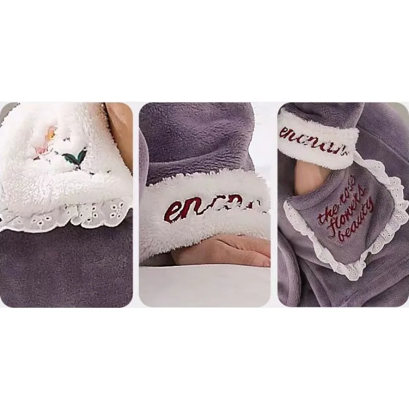2024 New Winter Flannel Pajamas Thicken Add Velvet Loungewear Warm Autumn Homewear Two-piece Suit Coral Velvet Lace Sleepwear