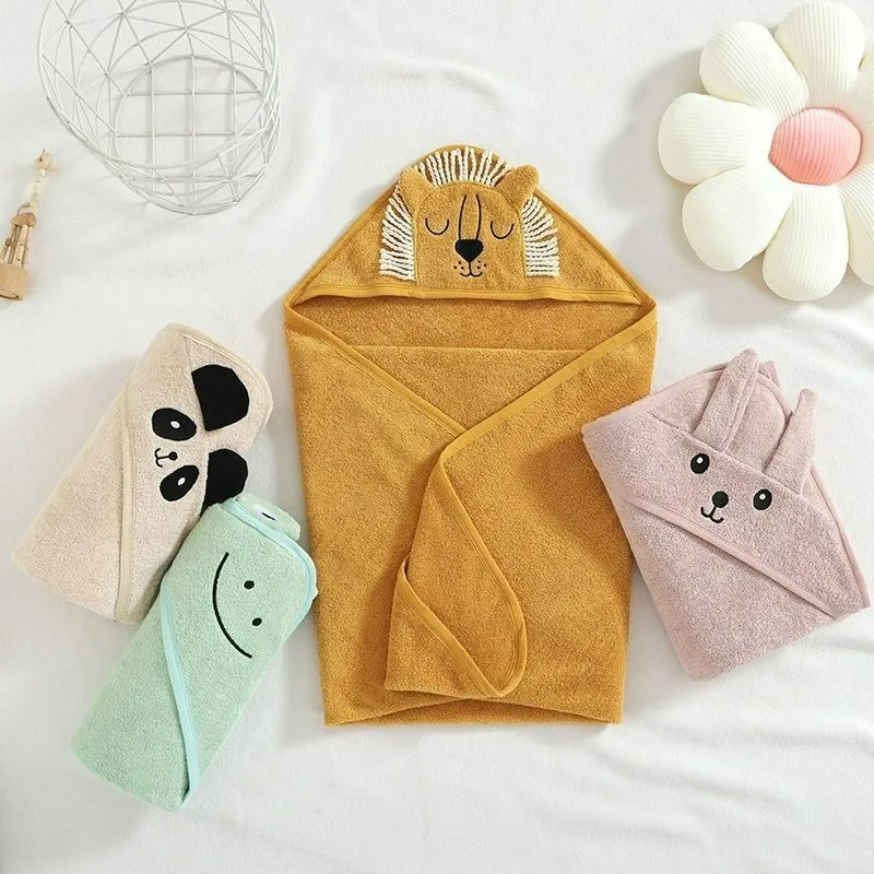 Children's Robes Cartoon Baby Bathrobe Towel Kids Clothes Boys Girls Wash Swimming Hoodie Robe Swaddle Blanket 90*90CM