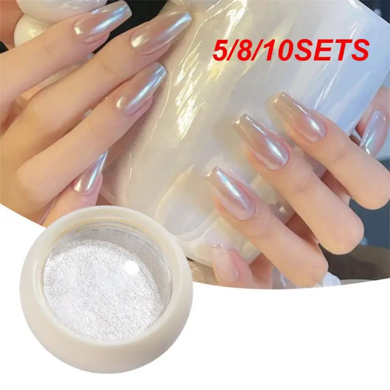 

5/8/10SETS Aurora Powder Durable Exquisite Professional Nail Art Snow Shirley Trend In-demand Pearl White High-quality Trendy