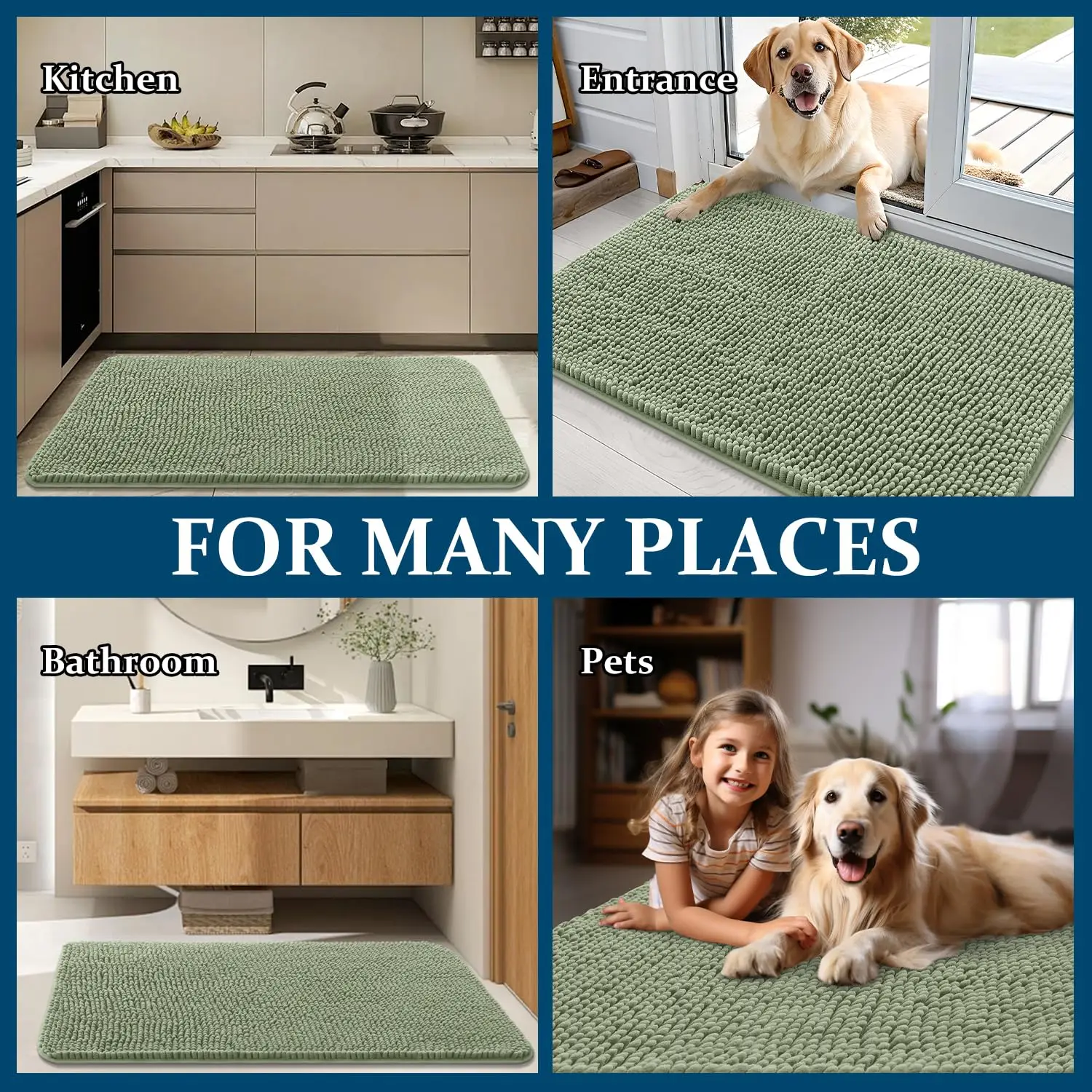 Hapihappy New Door Mat Indoor Chenille Mat Rugs Quick Dry Chenille Entryway Carpet Machine Washable Indoor Outdoor Mat 41X61 6
