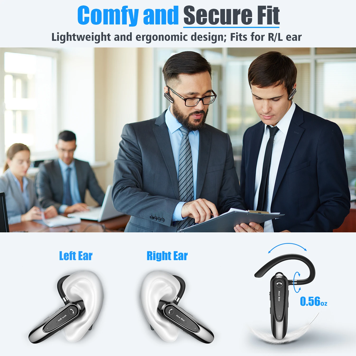 New Bee B45 Bluetooth Headset Wireless Headphones Noise Reduction Earphones Dual Mic Mute Handsfree Earbuds for Business Driving 2