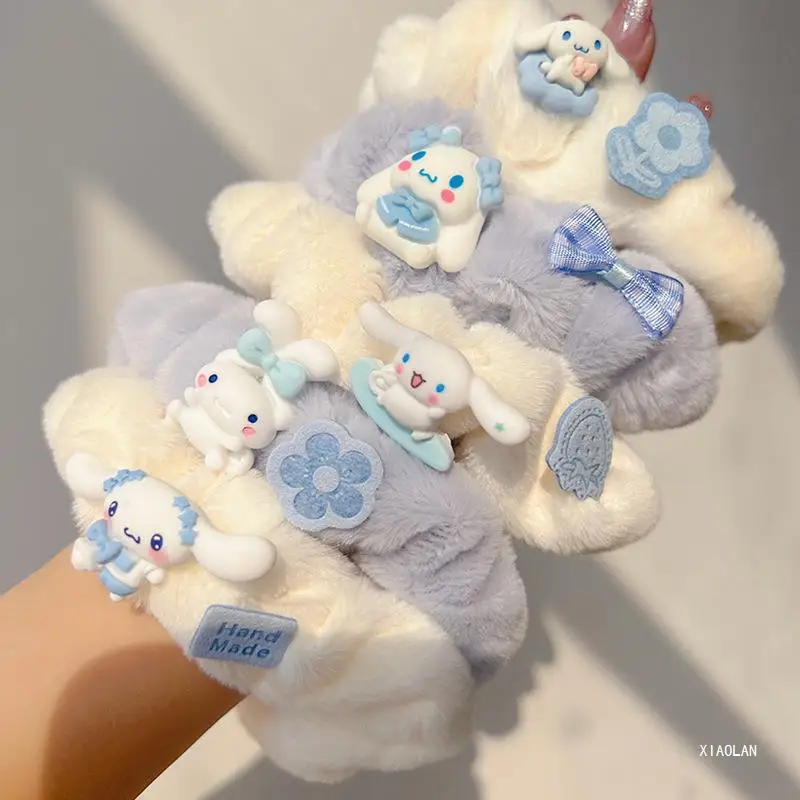 

5Pcs Cute Sanrio Hair Ropes Kawaii Cartoon Cinnamoroll Hair Bands Plush Hair Ropes Girls Accessories Holiday Gifts