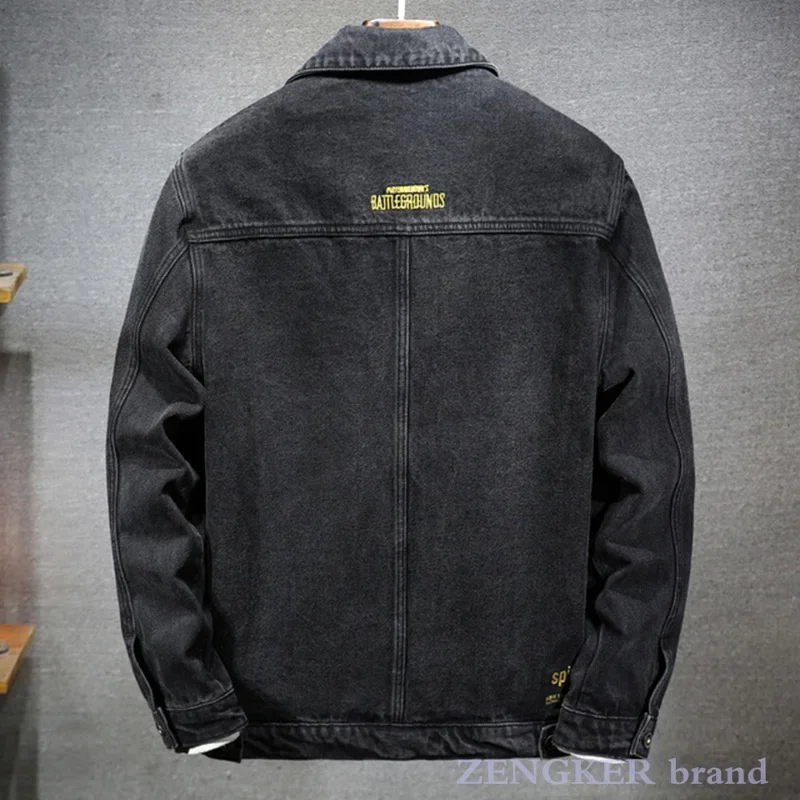 Autumn denim jacket men's plus size loose tops plus size