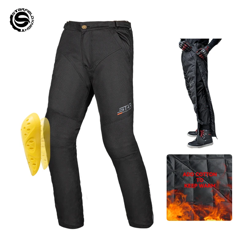 SFK Men Winter Splash-proof Quick Take off Motorcycle Pants Windproof Warm Cotton Liner CE Protector Armor Motorcycle Riding