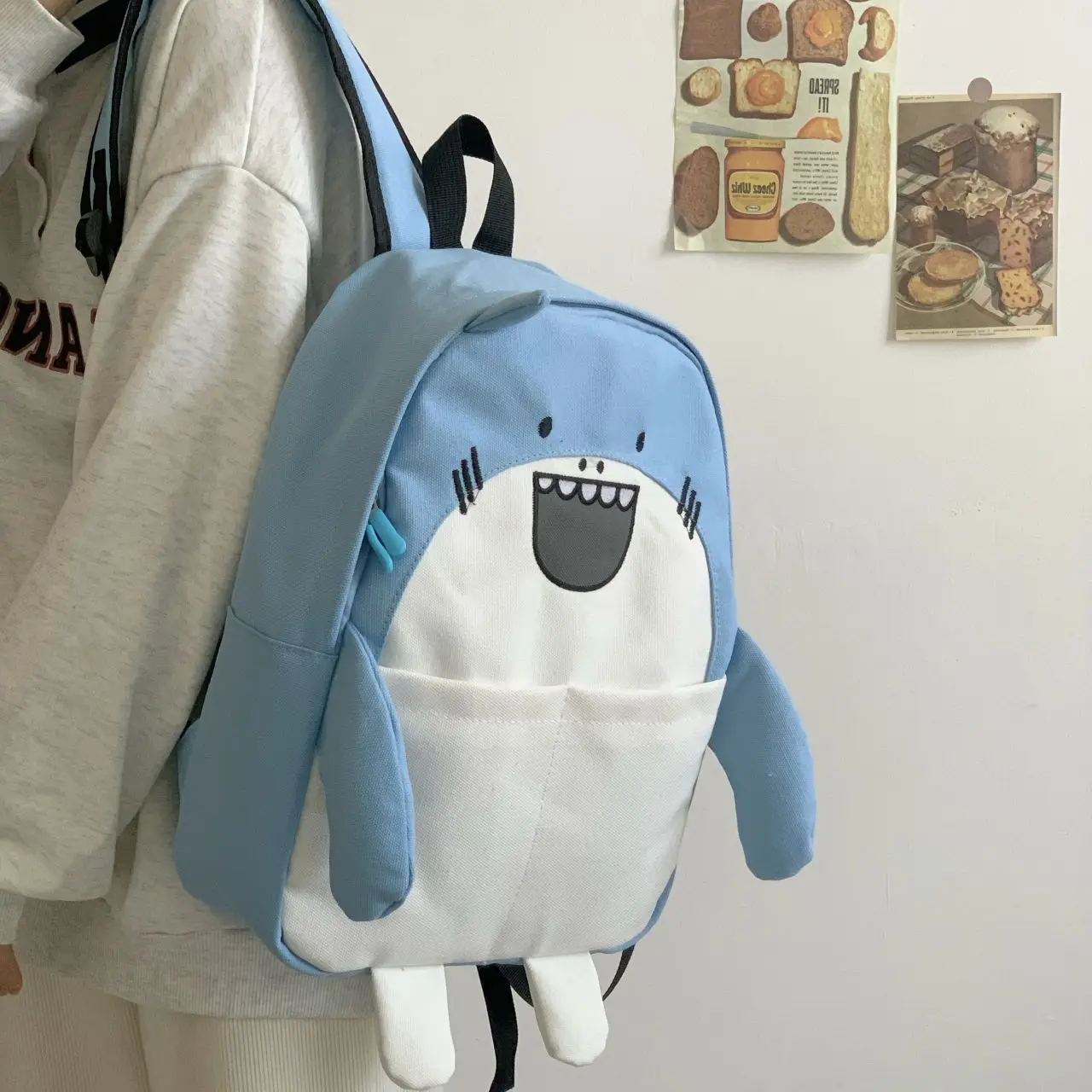ulzzang laugh shark backpack women's haversack funny penguin bagpack girls small school bag daypack kawaii animal book bags cute 2
