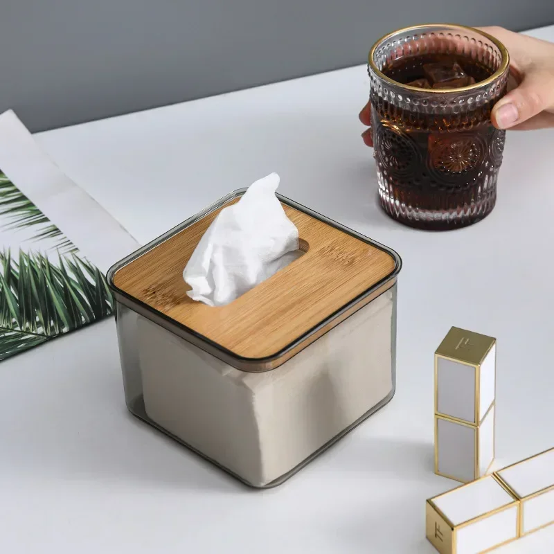 Tissue Box Tissue Dispenser Nordic Minimalist Wooden Transparent Rectangular Bamboo Facial