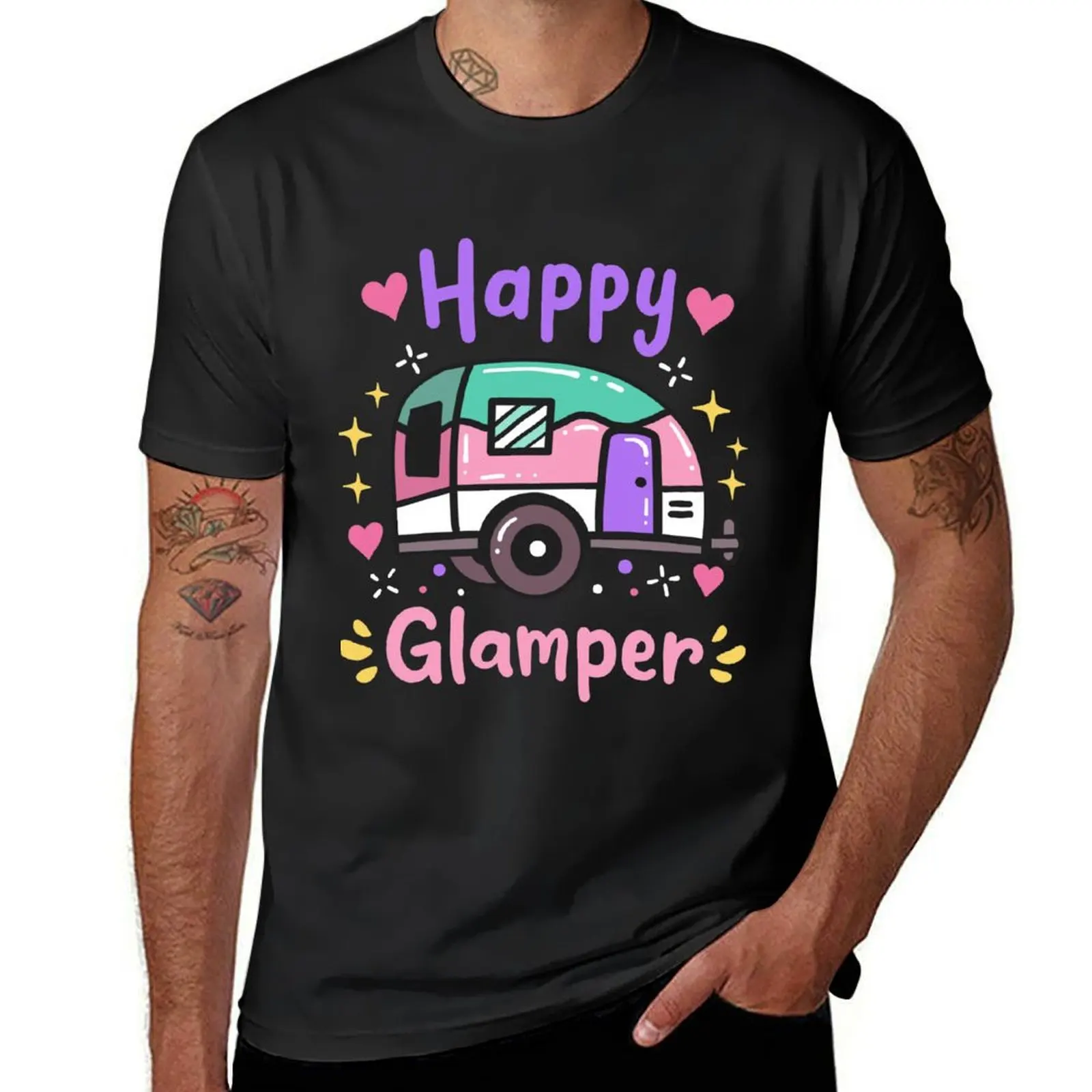 Glamper Glamping Кемпинг фургон футболка большие размеры Милая одежда мужская одежда