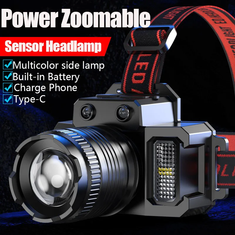 

Super Bright Rechargeable Headlamp Built-in 3000mah Torch Light Induction LED Headlight Waterproof Camping Mobile Power Bank