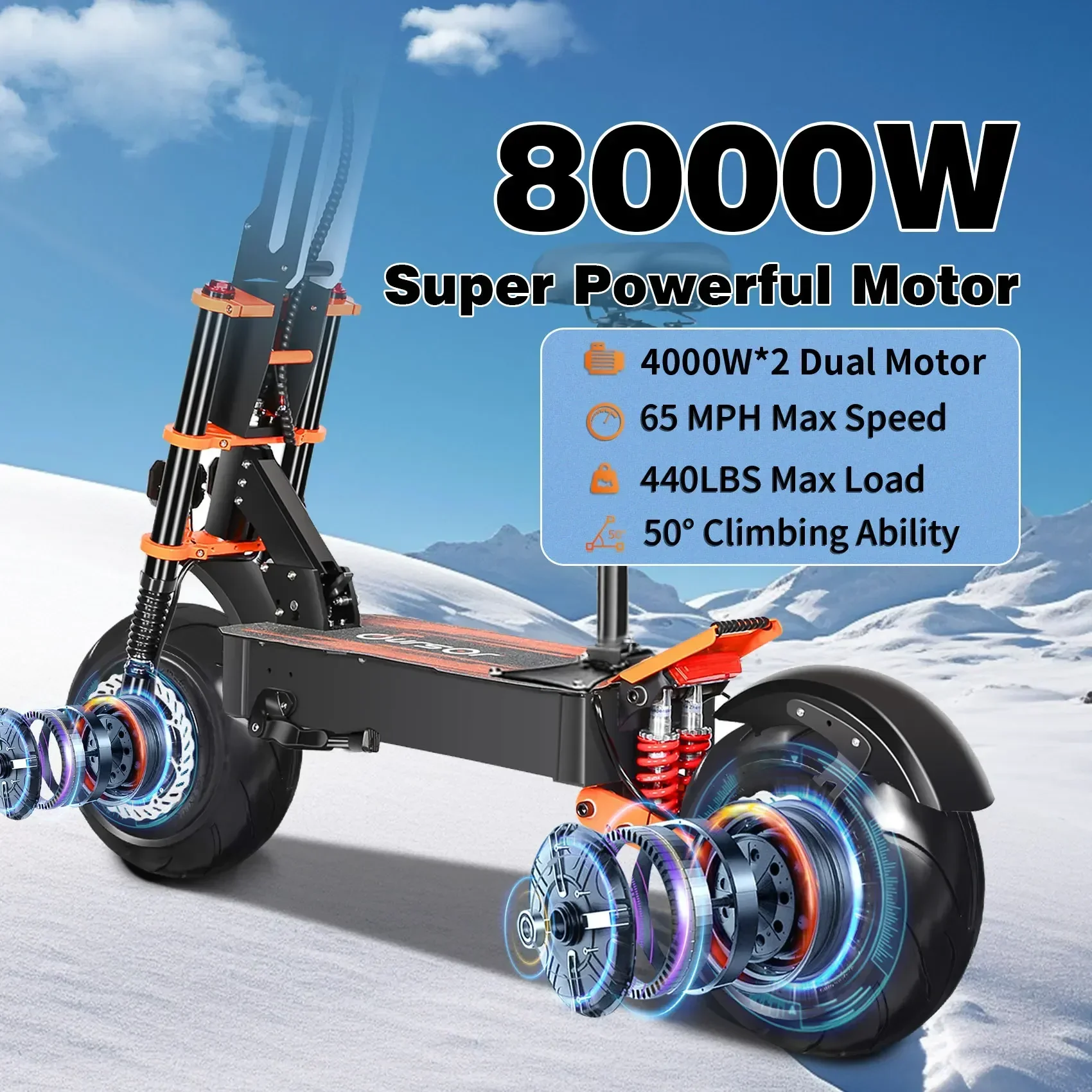 Electric Scooter X8 8000W Dual Motor 60v 14 Inch Off-Road Tyres Max Speed 80km/h Lcd Display Folding with Seat