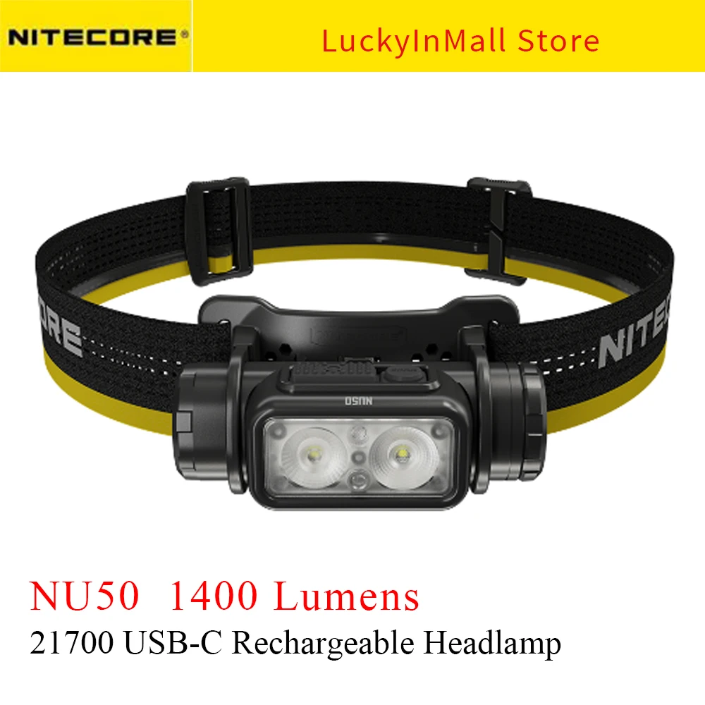

Nitecore NU50 1400 Lumens 4000mAh 21700 Battery USB-C Rechargeable Headlamp Headlight Flashlight Outdoor Running Cycling Camping