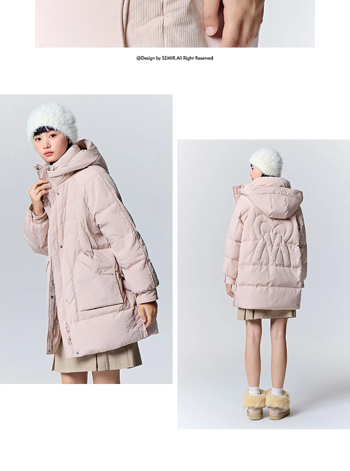 Down Jacket Women Medium Long Hooded Texture Winter Loose New Gentle Sweet Love Thick Jacket