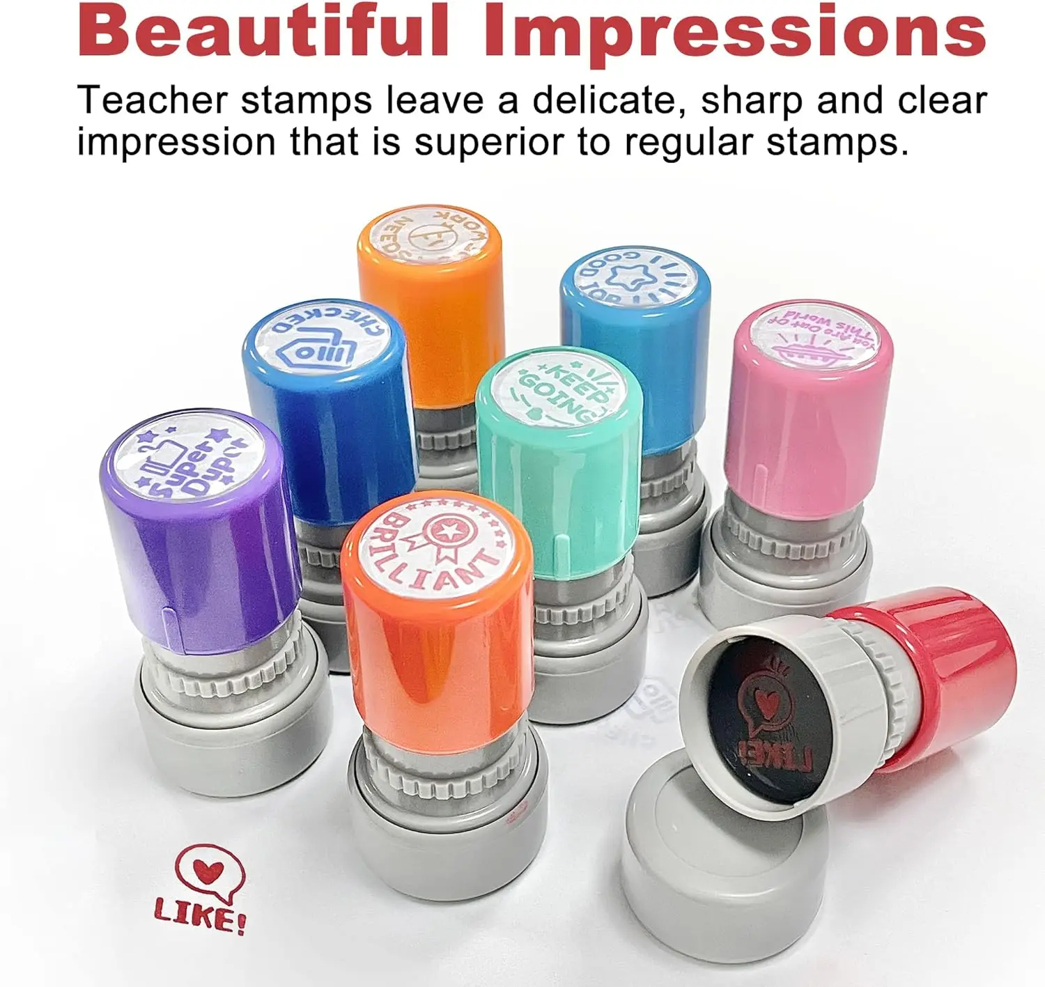 Round Teacher Graduation Classroom Stamp, 8 Color Rubber Teacher Self-Ink Stamp Set, Homework Supplies