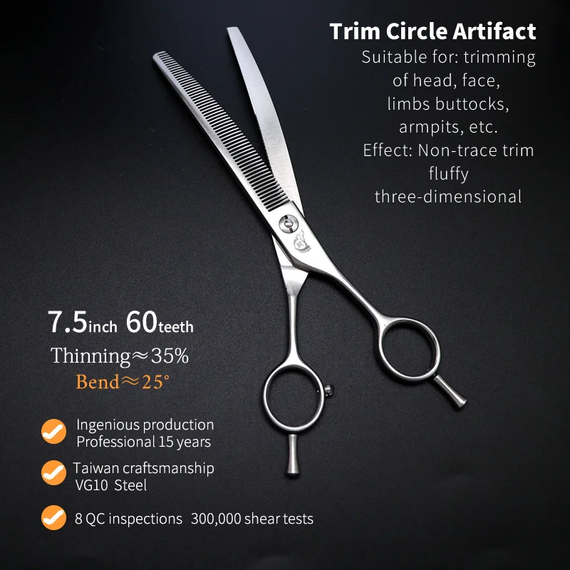7.5 Inch Professional Dog Grooming Thinner Scissors Curved Thinning Shears Dogs & Cats Vg10 Tijeras Tesoura dog grooming scissors