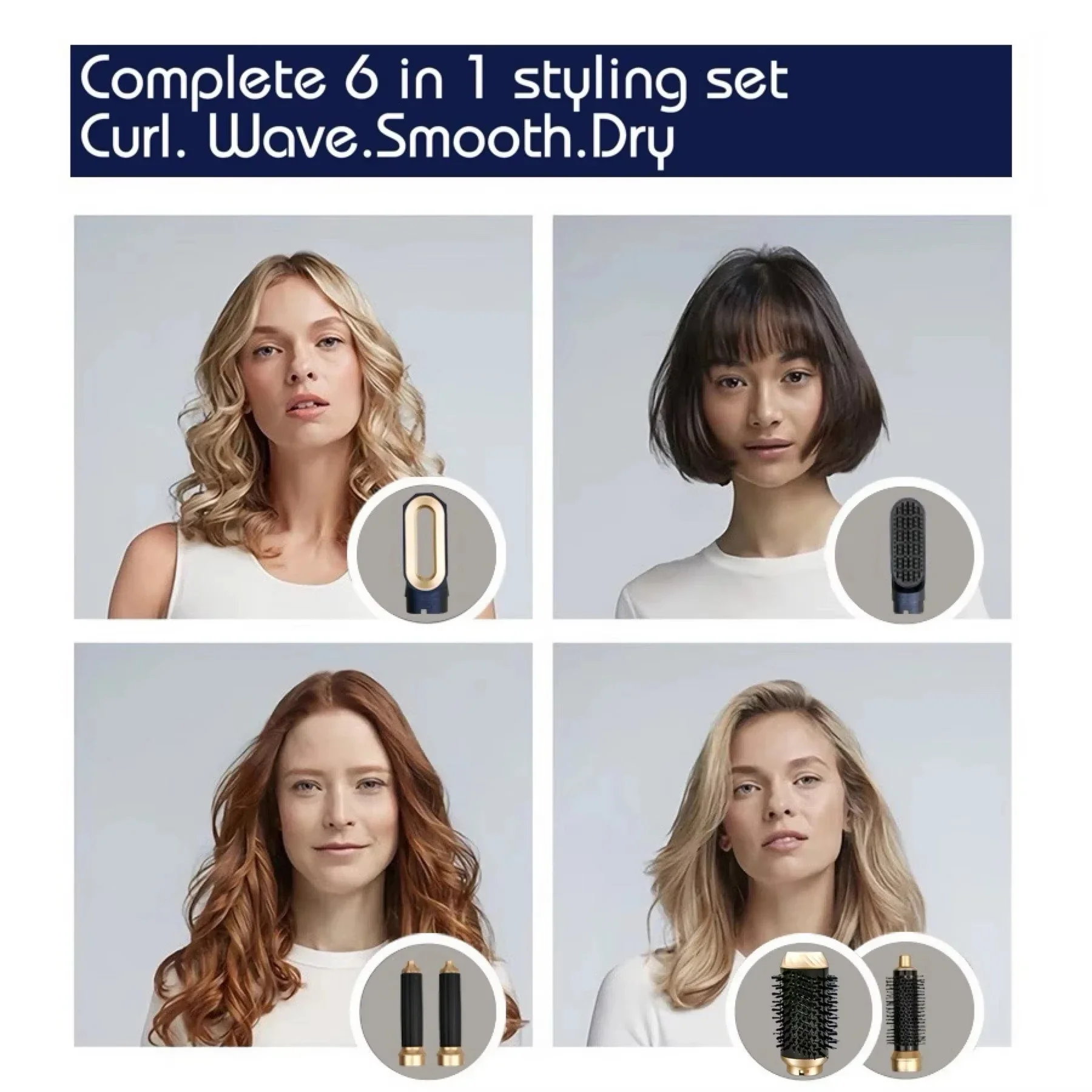 6 in1 Hair Dryer Multi Hair Styler Curling Iron Straightener Hair Brush Professional Blow Dryer Gift Box Blow Dryer Styling Tool 3