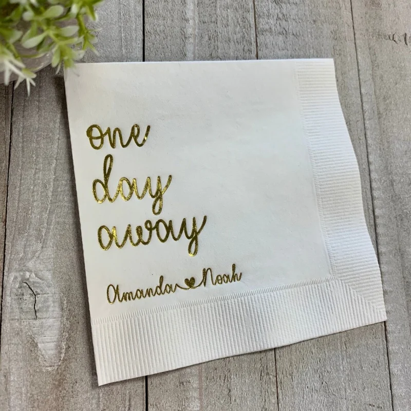 

50pcs Personalized Rehearsal Napkins Custom Printed One Day Away Beverage Cocktail Luncheon Dinner Guest Towel Napkins Imprinted