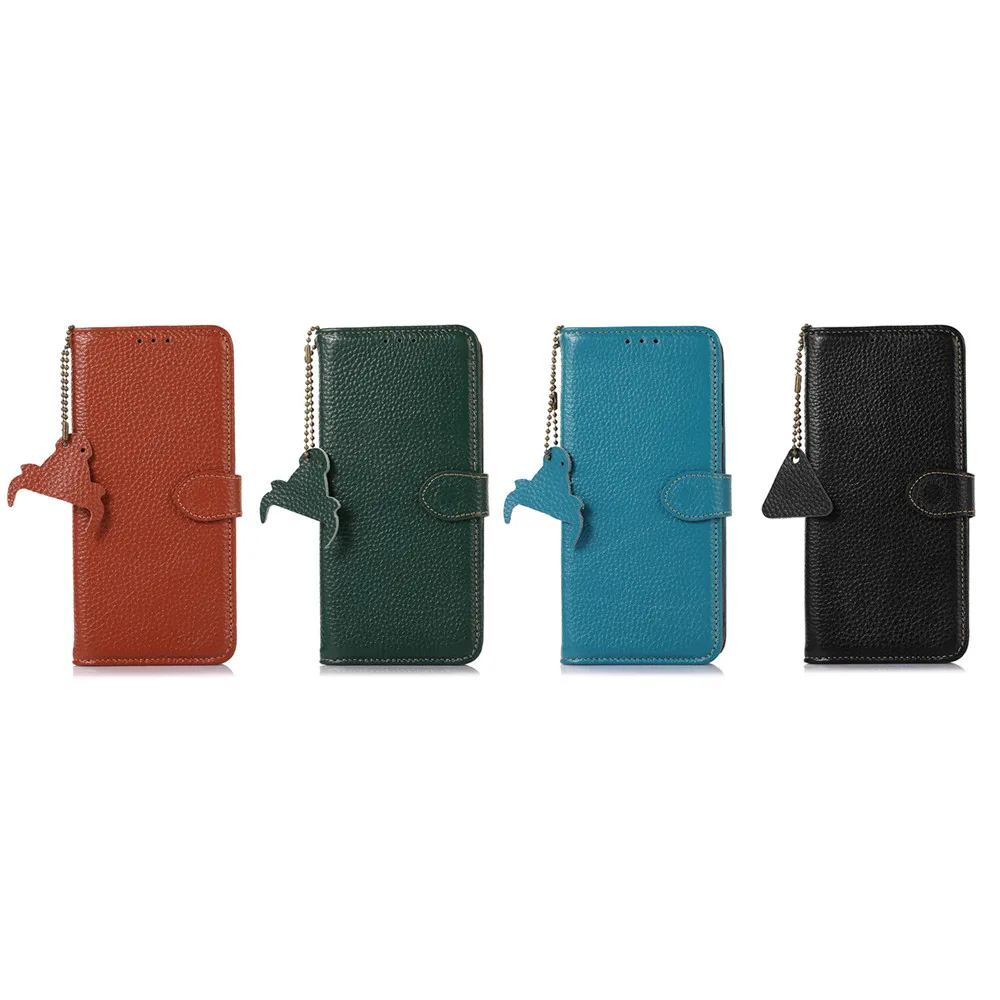 Handmade Genuine Cowhide Leather Flip Case with RFID Anti-theft Magnetic Wallet Cover