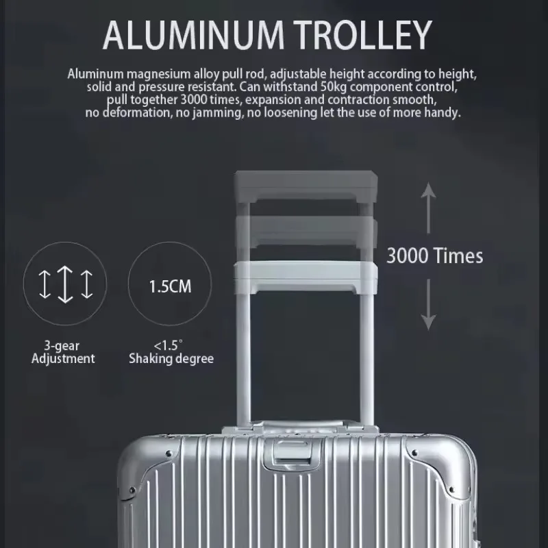 All Aluminum Magnesium Alloy Luggage, Women's 20/24/26/29 Inch Metal Luggage, Men's High-End Password Carry On Luggage, TSA Lock - 5