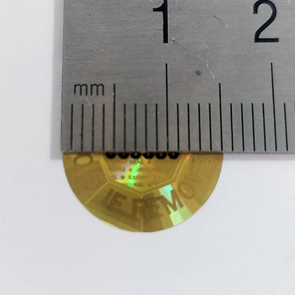 100 stücke 15mm Gold Farbe Hologramm Etikett Aufkleber Seriennummern Sicherheits siegel Achteck in authentischen echten Originals chutz – Detail 1