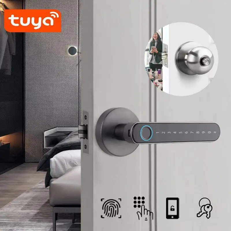 Wifi Tuya fingerprint door lock APP remotely open smart door handle password keyless electric lock for home Gateway Kingku smart door lock smart lock electronic lock fingerprint door lock