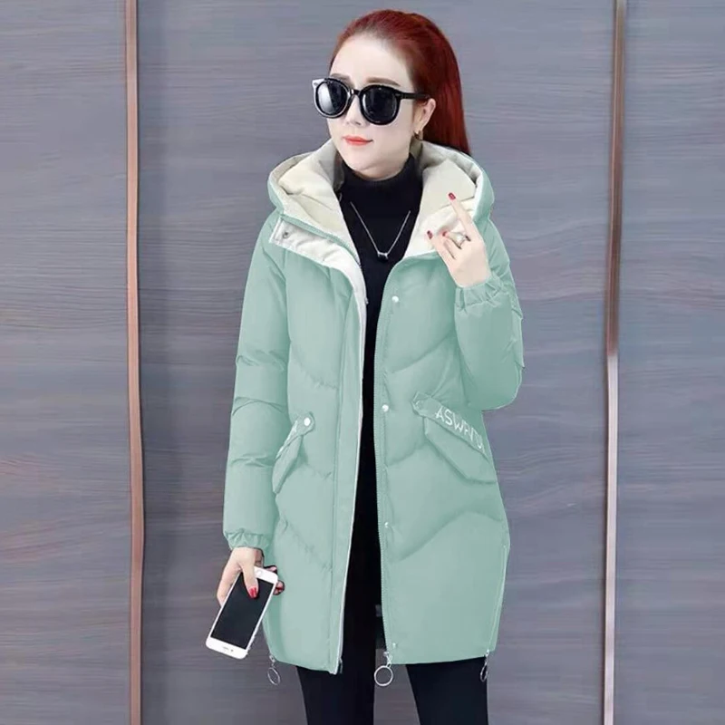2021 Women Winter Jacket Hooded Warm Coat Plus Size Green Cotton Padded Jacket Female Long Parka Women Wadded Jaqueta Feminina
