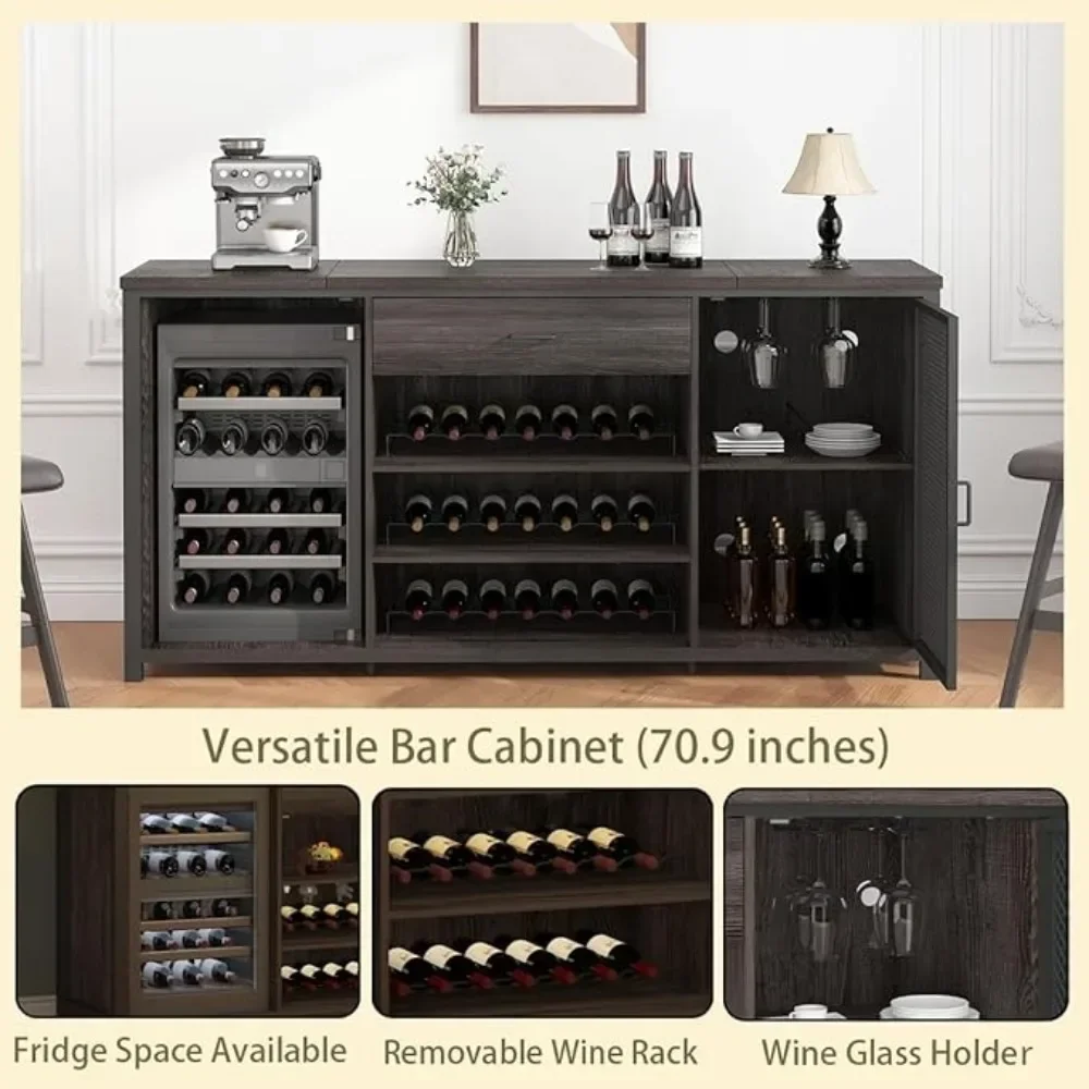 Bar Cabinet with Fridge Space, Liquor Cabinet with Drawers , Wine Rack, Sideboard Buffet for Kitchen Dining Room