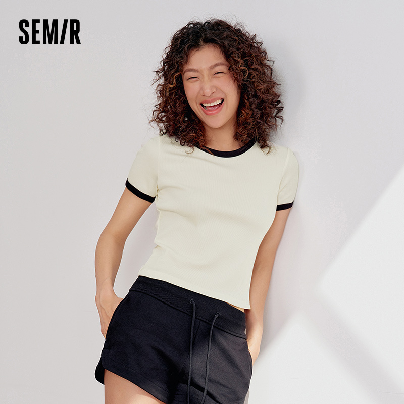  Semir Women Tshirt Cool Feeling Short Standard Shoulder Color Block Slim 2026 Summer Casual Style Fashion Soft Comfy Daily Top 