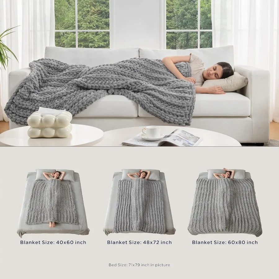 Handmade 10 lb Soft Knitted Weighted Blanket 40 x 60 in Breathable Chunky Knit Gravity Blanket Throw for Relaxation and Comfort