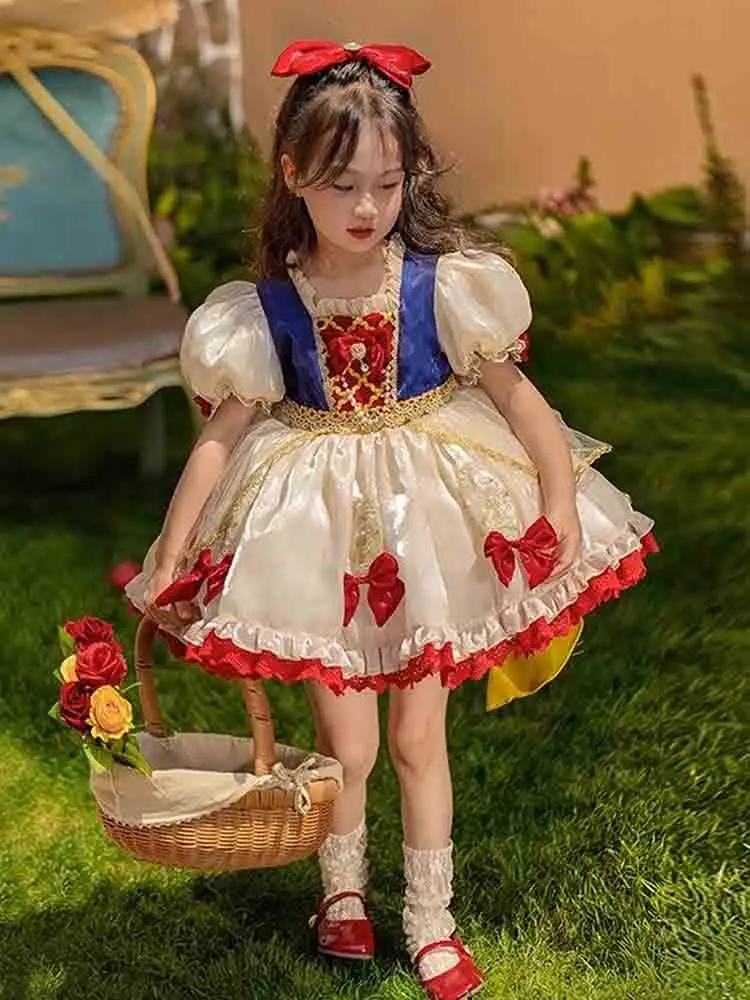 Summer Girls Dress Kids Pink Lace Bow Cute Lolita Party Dress Girls Clothes Birthday Party for Children Toddler Puffy Dres