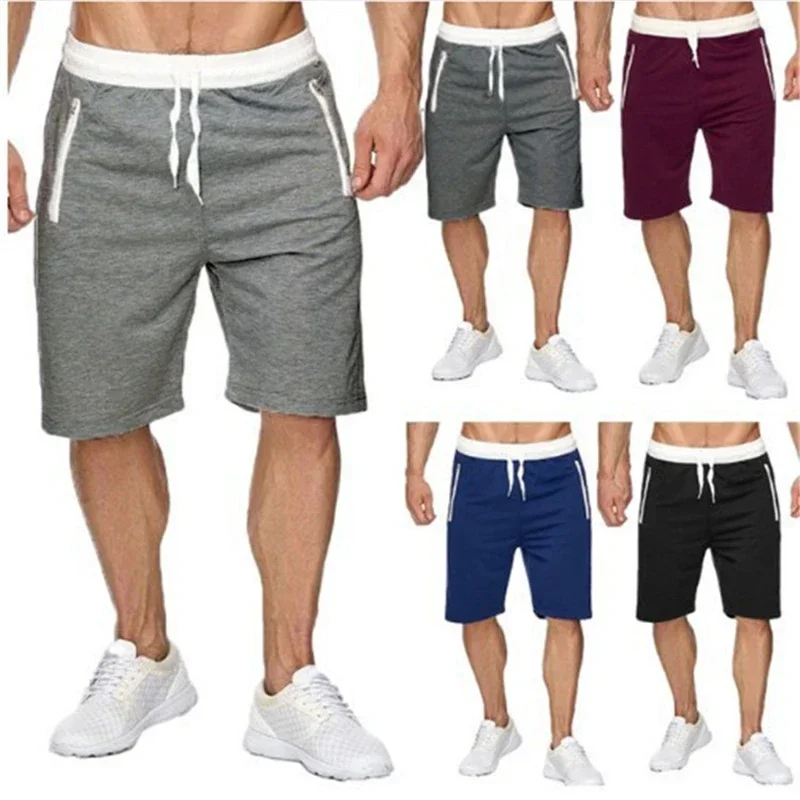 Men Run Shorts Patchwork Training Shorts Zipper Pockets Gym Sports Quick Dry Short Casual 2022 New Summer Fitness Shorts