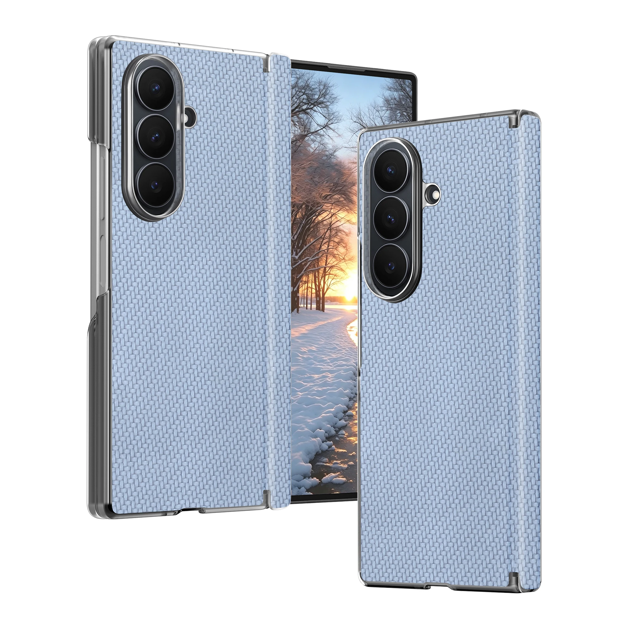 Premium Carbon Fiber Texture Shockproof Phone Case with Dual Hinge Protection