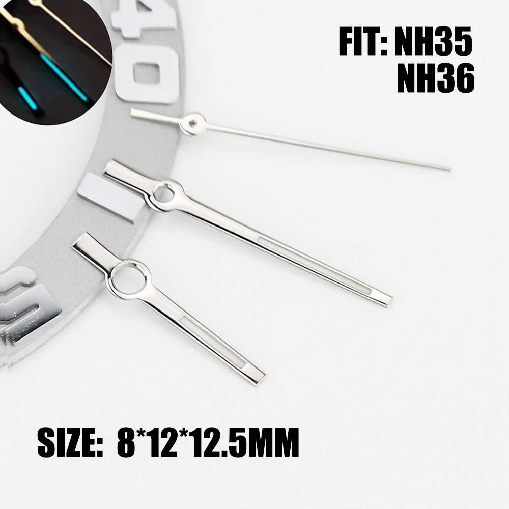 Logbook NH35 NH36 Hands 8*12*12.5mm Baton Style Datejust Watch C3 Blue Luminous Replacement