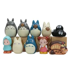 Set of 10 Cute Cartoon Totoro Cat Figurines - Adorable Room Ornaments & Collectibles (10 longmao boniu)