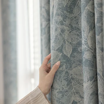 Luce stampata a foglie su misura francese retrò ciniglia ad alta precisione jacquard luce oscurante di lusso soggiorno camera da letto vano 1