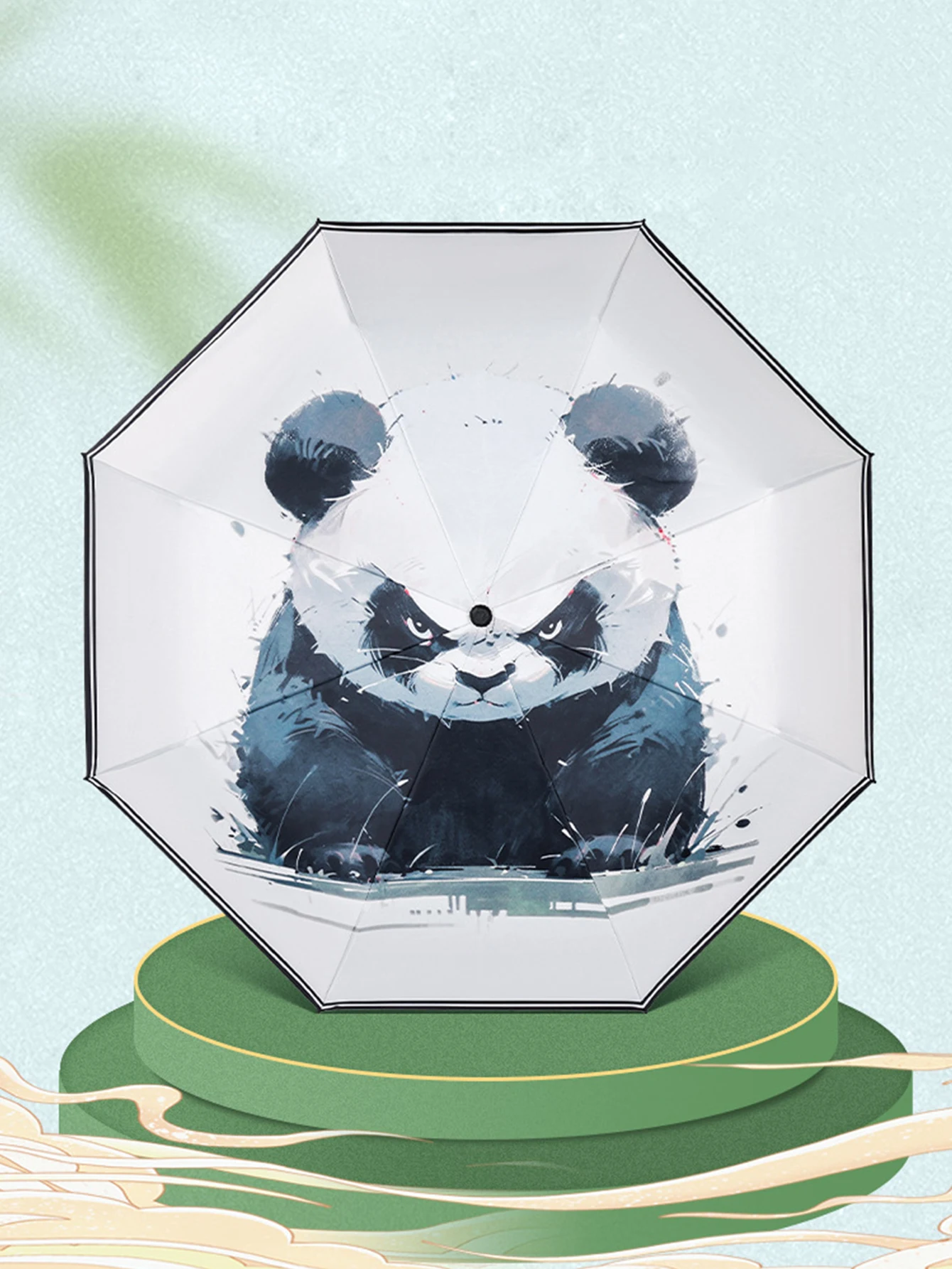 Automatic Umbrella National Wind Bear PANDA Sun Protection UV Protection Black Glue Folding Sun Umbrella
