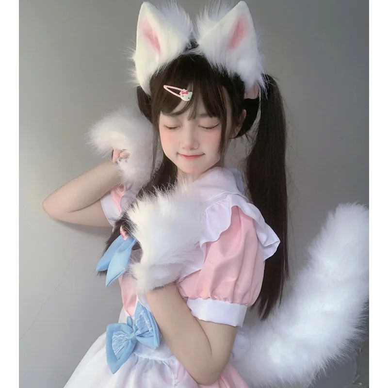 

Fluffy Ears And Tail Hairband Furry Fox Ear Halloween Party Cosplay Set Animal Paw Simulation Plush Beast Ear Cos Accessories