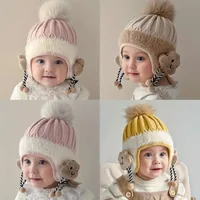 Autumn-Winter Warm Kids' Hats Soft Plush Knit Earflap Hats for Boys and Girls, Toddler Beanie, for Daily Outdoor Activities