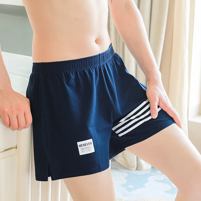 100% Cotton 4 Pcs Men's panties Underwear male Boxers Shorts Casual Sleep  Underpants Plaid Loose Comfortable Homewear Striped - AliExpress