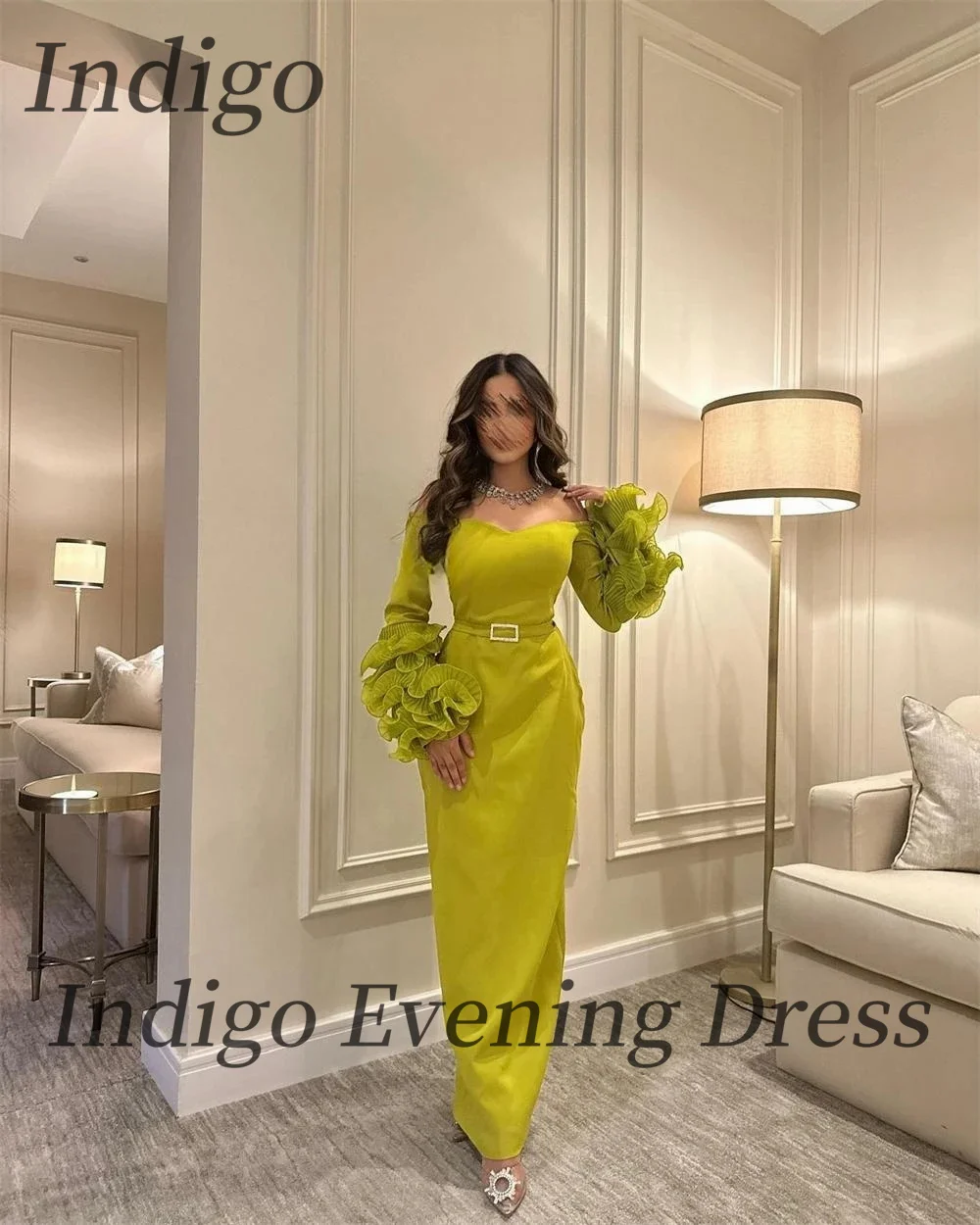 

Indigo Lemon-yellow Evening Dresses Off Shoulder Women Ankle-Length Mermaid Formal Patry Saudi Dress 2024 فساتين السهرة