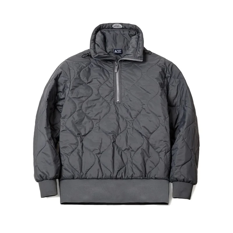 Maden Quilting Half Zip Coat for Men 3M Thinsulate Filling Winter Thickened Warm Parkas Gray Stand-up Collar Pullover Men's Coat 6