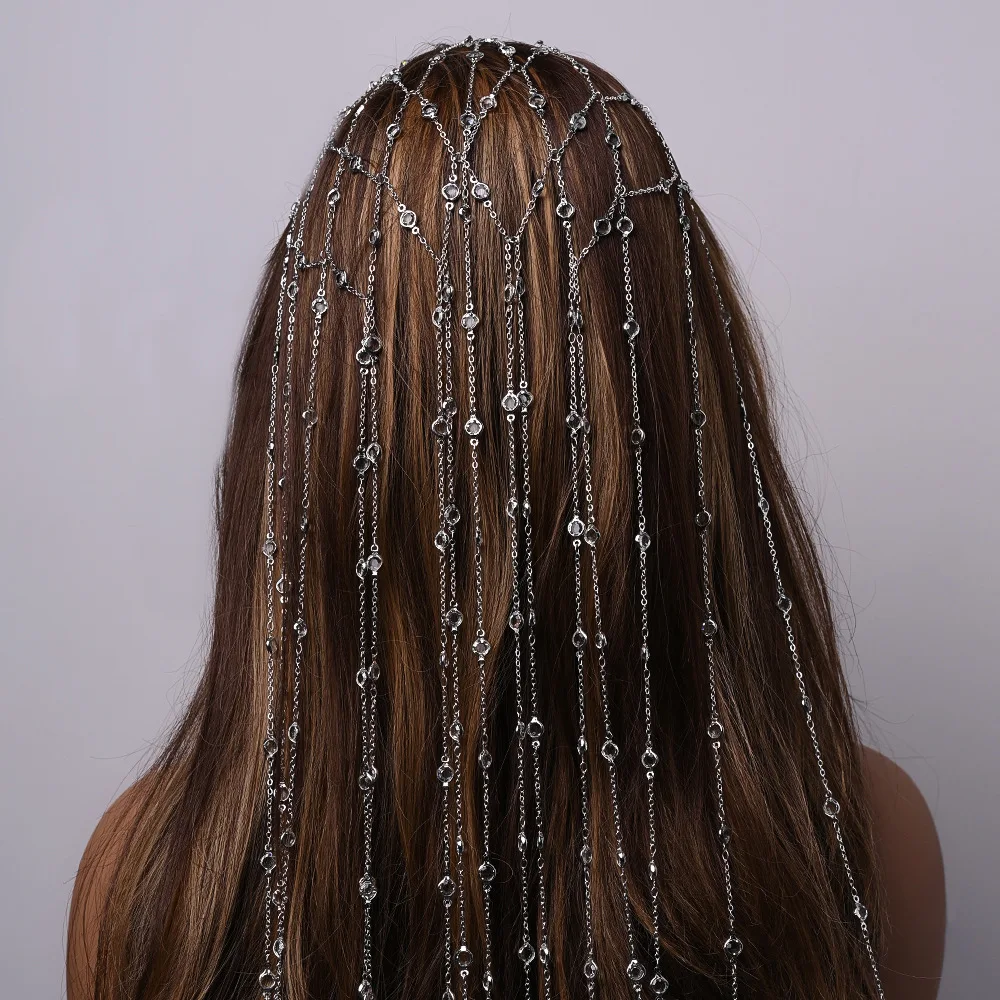 Sparkling Long Metal Tassels Chain Hairpins for Women Zircon Crystal Hair Tinsel Headband Accessories Headwear Fashion Jewelry